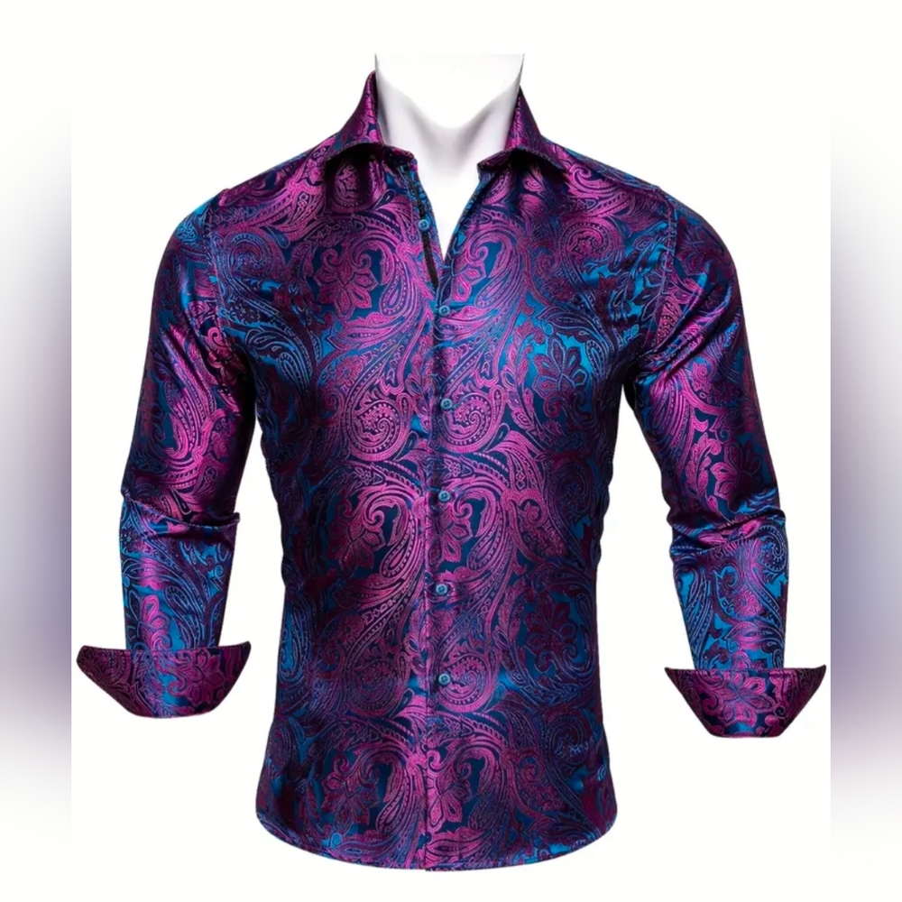 ⭐ Blue Purple Color Shift Jacquard Men's Dress Shirt - XL - Picture 3 of 7